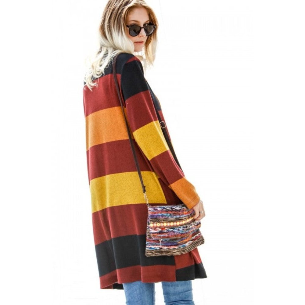 My Story Striped Cardigan, Burgundy Size Medium - Picture 5 of 5